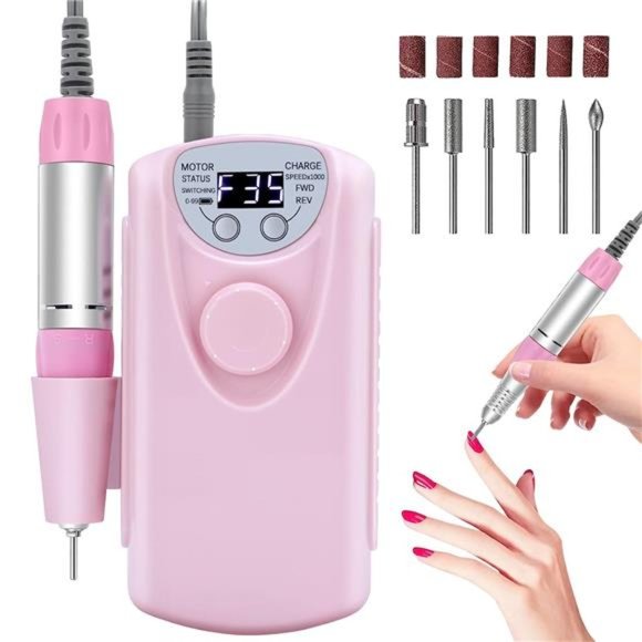 Professional Cordless Electric Nail Drill 35000 RPM Polisher For File With Bits
